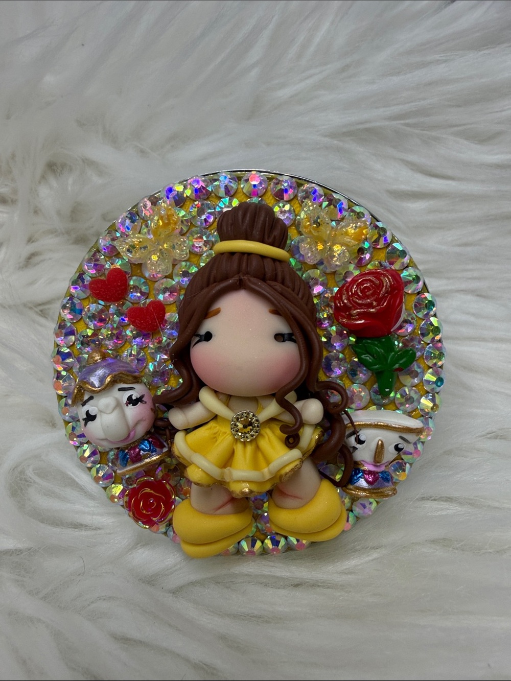 Belle from the beauty and beast Princess compact mirror with Rose and Characters